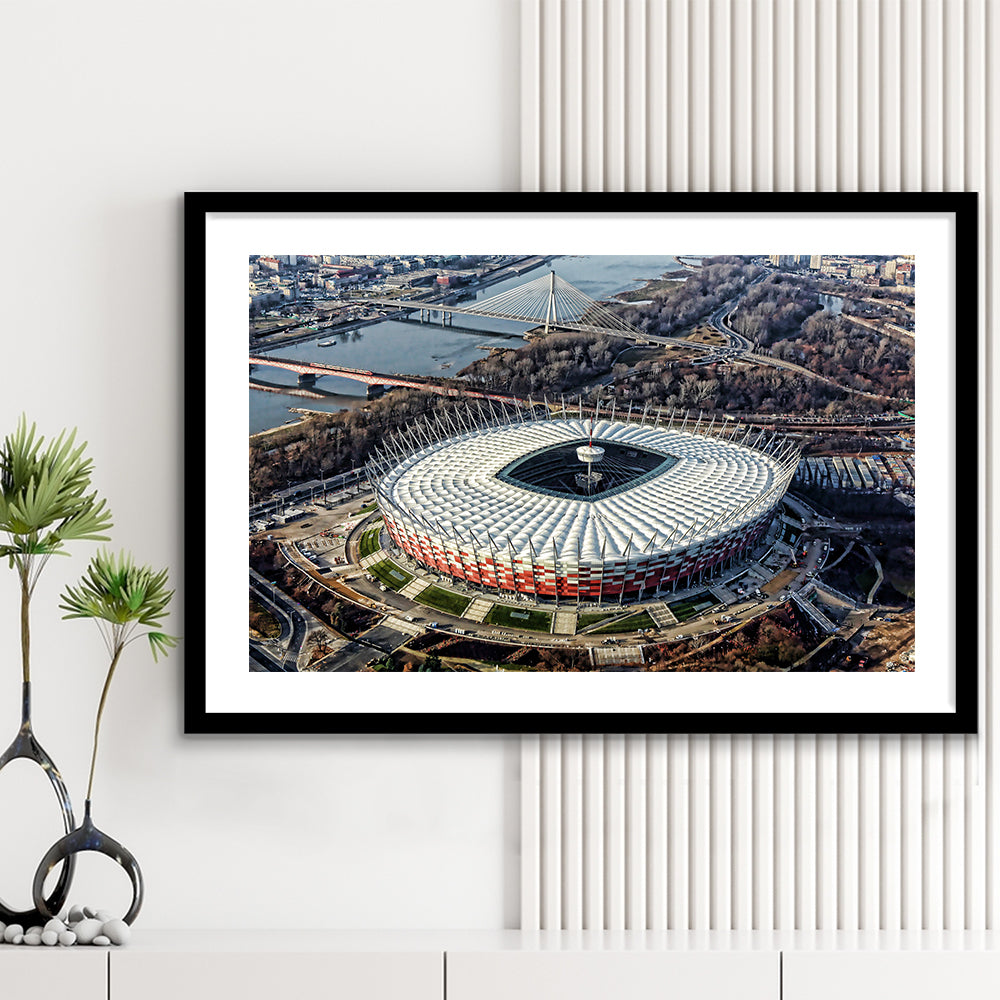 Pge Narodowy Stadium, Stadium Canvas, Sport Art, Fan Gifts, White Border Framed Art Print Wall Decor