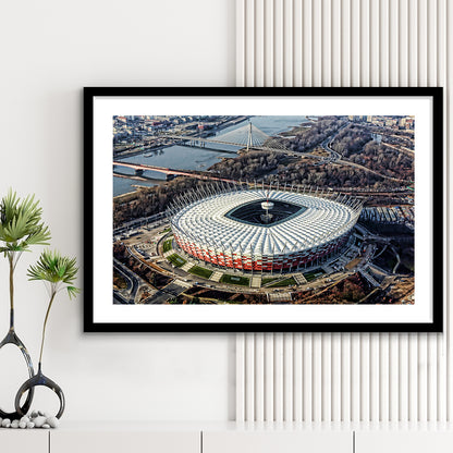 Pge Narodowy Stadium, Stadium Canvas, Sport Art, Fan Gifts, White Border Framed Art Print Wall Decor