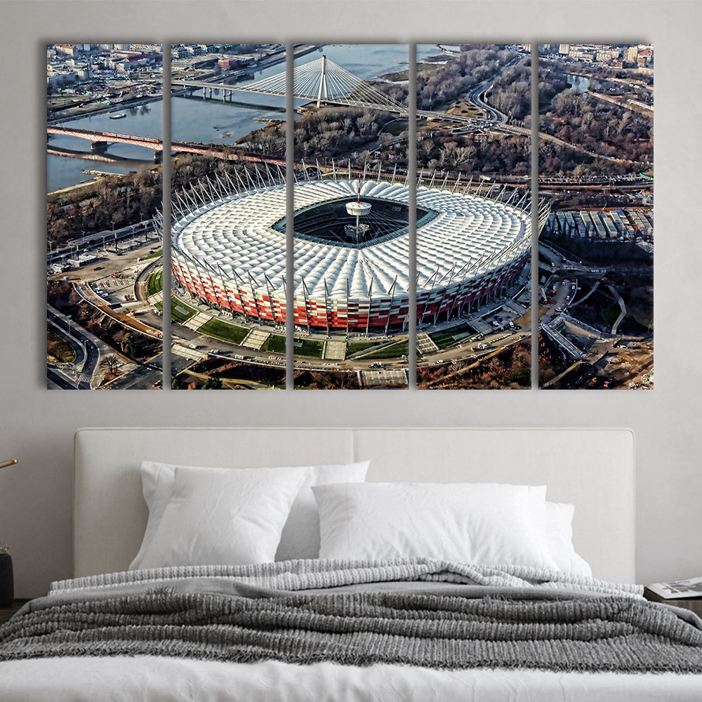 Pge Narodowy Stadium, Stadium Canvas, Sport Art, Fan Gifts, 5 Panel B, Extra Large Canvas, Canvas Print Wall Art