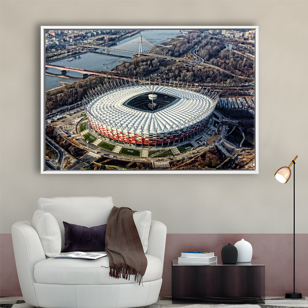 Pge Narodowy Stadium, Stadium Canvas, Sport Art, Fan Gifts, Framed Canvas Print Wall Art, Floating Frame