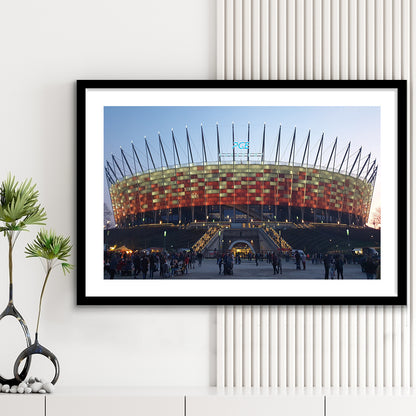 Pge Narodowy Stadium, Stadium Canvas, Sport Art, Gift for him, White Border Framed Art Print Wall Decor