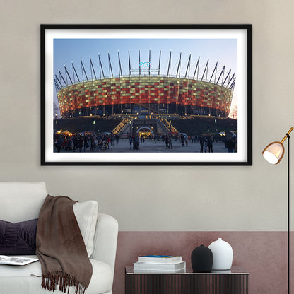 Pge Narodowy Stadium, Stadium Canvas, Sport Art, Gift for him, White Border Framed Art Print Wall Decor