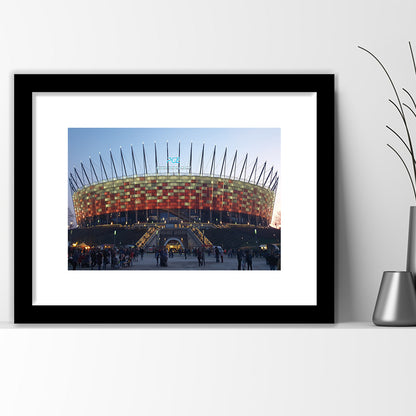 Pge Narodowy Stadium, Stadium Canvas, Sport Art, Gift for him, White Border Framed Art Print Wall Decor