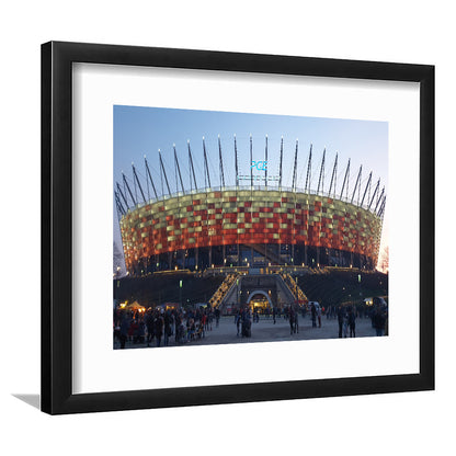 Pge Narodowy Stadium, Stadium Canvas, Sport Art, Gift for him, White Border Framed Art Print Wall Decor