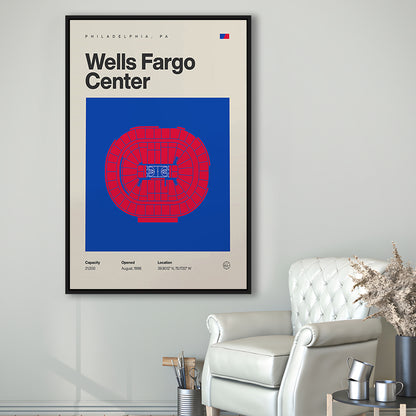 Philadelphia Stadium Print, Sixers Wells Fargo Center Print, Man Cave Gift, Floating Framed Canvas Print Wall Art