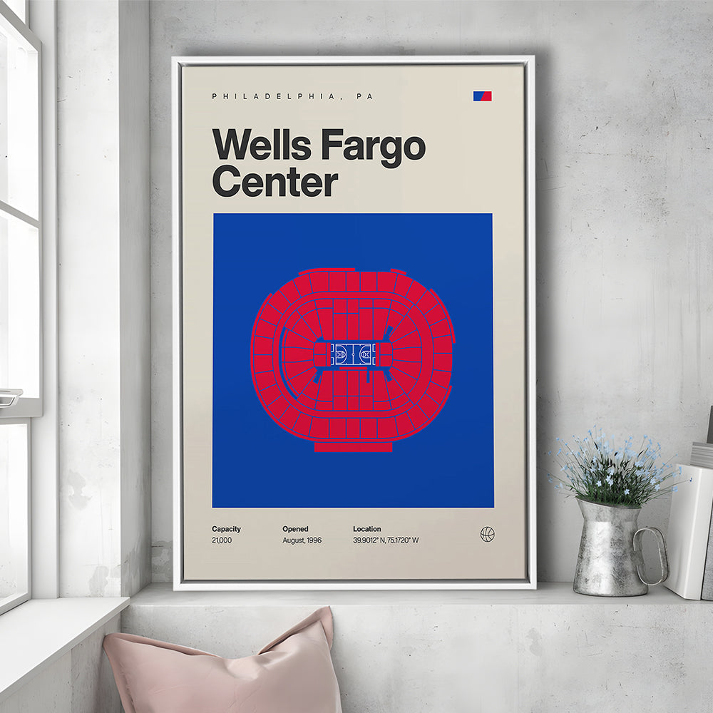 Philadelphia Stadium Print, Sixers Wells Fargo Center Print, Man Cave Gift, Floating Framed Canvas Print Wall Art
