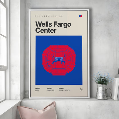 Philadelphia Stadium Print, Sixers Wells Fargo Center Print, Man Cave Gift, Floating Framed Canvas Print Wall Art