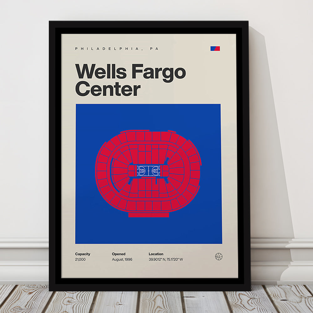 Philadelphia Stadium Print, Sixers Wells Fargo Center Print, Man Cave Gift, Floating Framed Canvas Print Wall Art