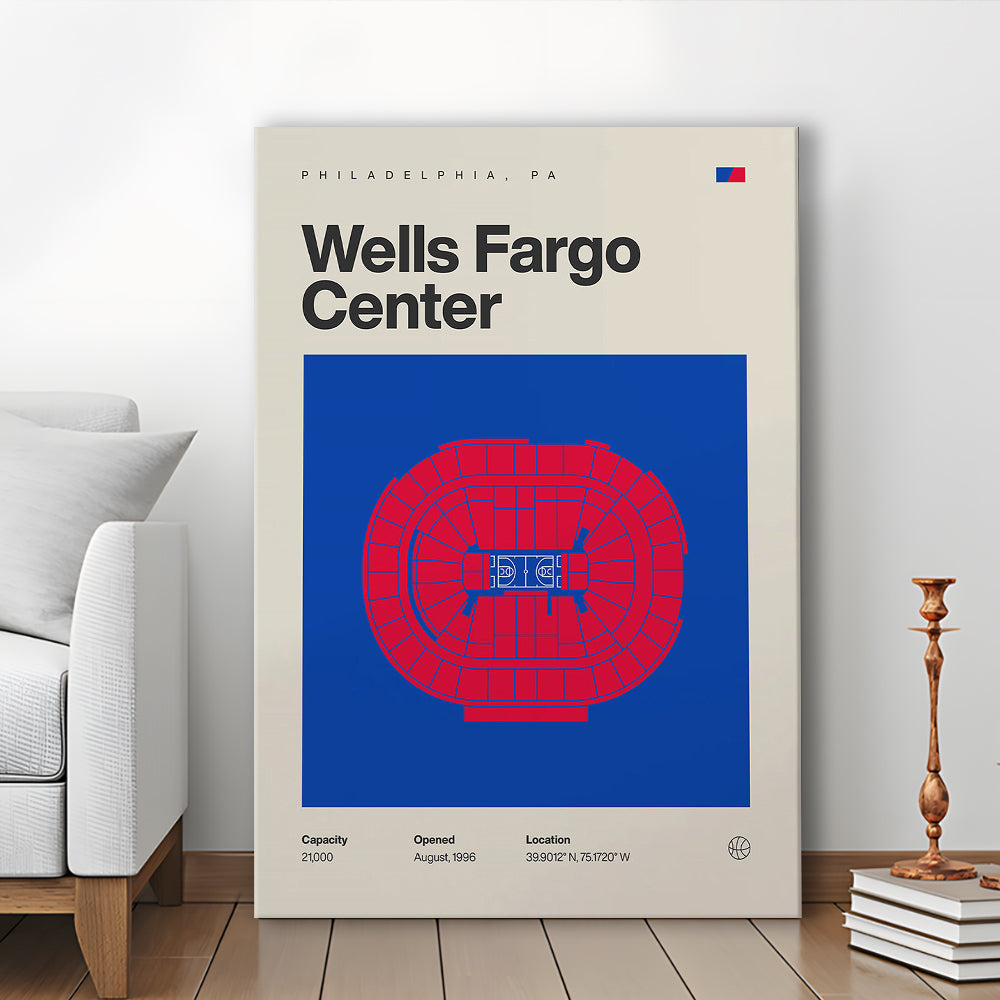 Philadelphia Stadium Print, Sixers Wells Fargo Center Print, Fan Gifts, Sport Art, Canvas Print Wall Art