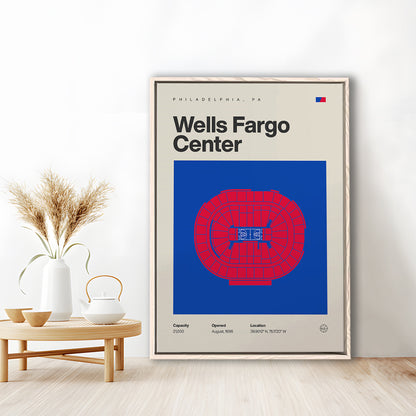 Philadelphia Stadium Print, Sixers Wells Fargo Center Print, Man Cave Gift, Floating Framed Canvas Print Wall Art