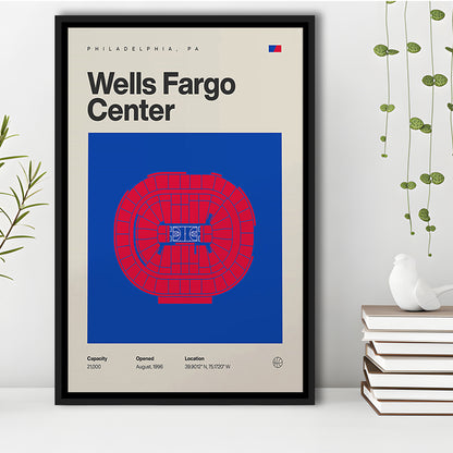 Philadelphia Stadium Print, Sixers Wells Fargo Center Print, Man Cave Gift, Floating Framed Canvas Print Wall Art