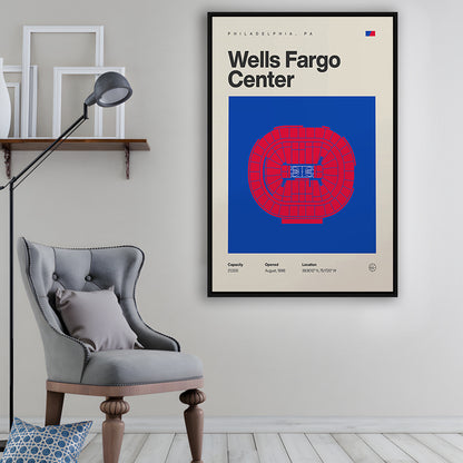 Philadelphia Stadium Print, Sixers Wells Fargo Center Print, Man Cave Gift, Floating Framed Canvas Print Wall Art