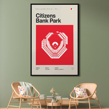 Philadelphia Phillies Stadium Print, Citizens Bank Park Print, Man Cave Gift, Floating Framed Canvas Print Wall Art