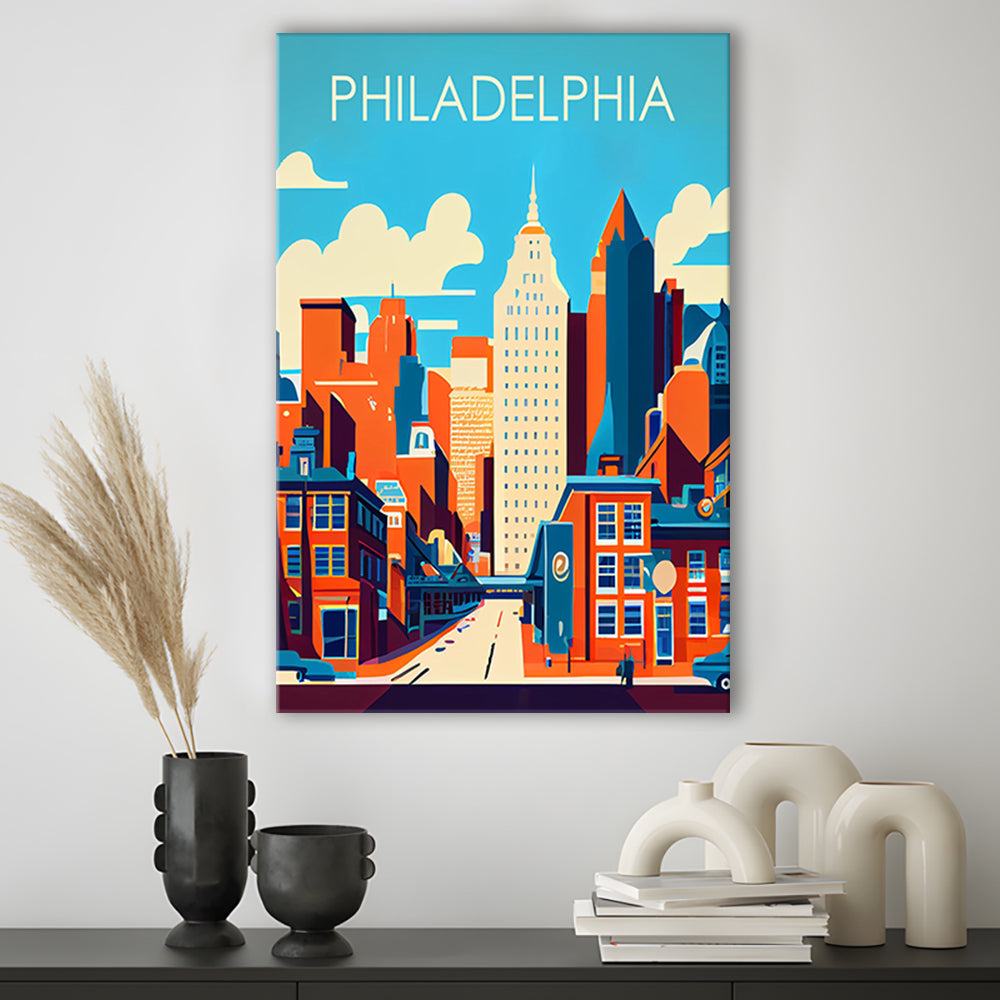 Philadelphia Retro Art Print, Philadelphia City Wall Art, Canvas Print, Painting Canvas, Living Room Decor