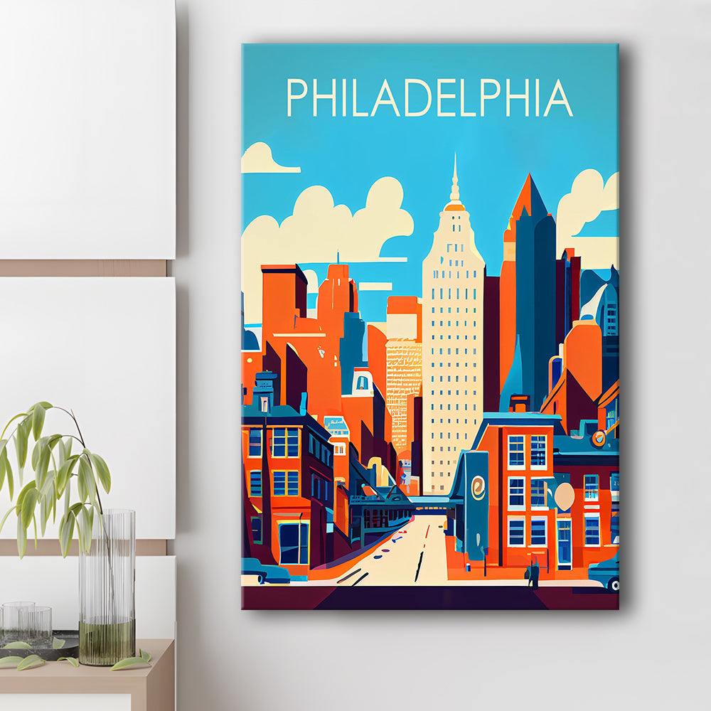 Philadelphia Retro Art Print, Philadelphia City Wall Art, Canvas Print, Painting Canvas, Living Room Decor