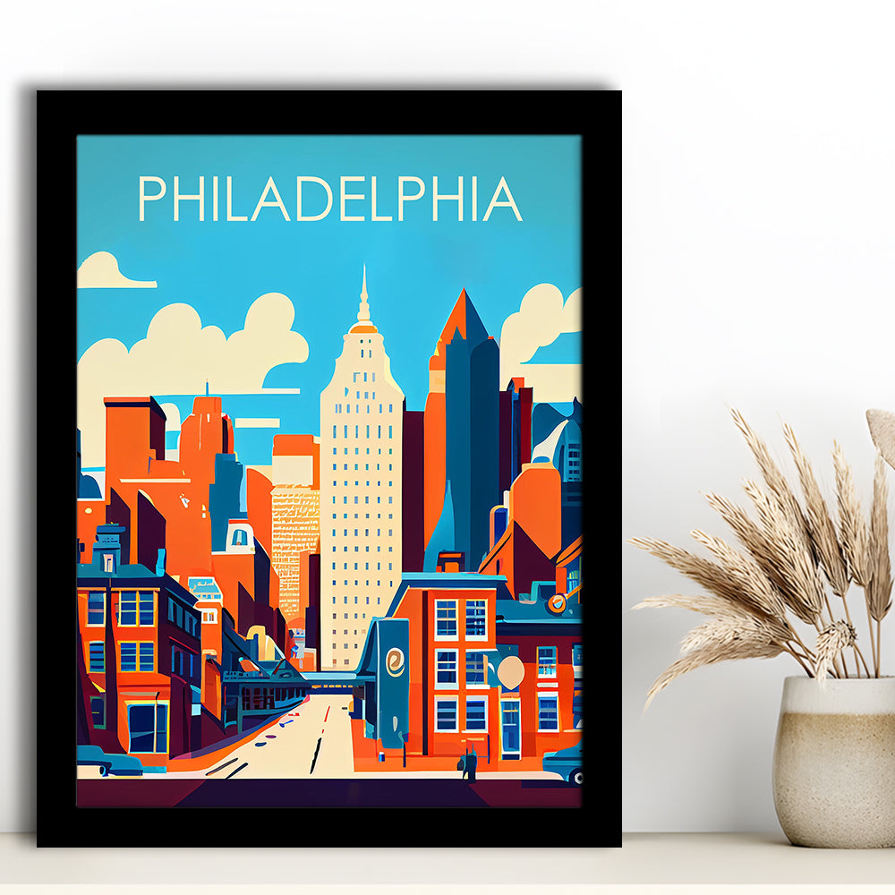 Philadelphia Retro Art Print, Philadelphia City Wall Art, Framed Art Print, Picture Framed, Painting Art