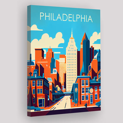 Philadelphia Retro Art Print, Philadelphia City Wall Art, Canvas Print, Painting Canvas, Living Room Decor