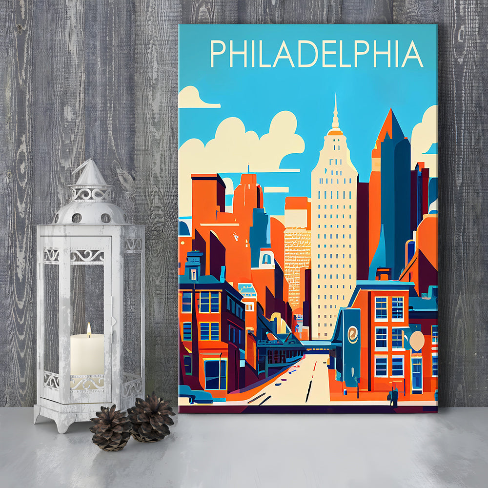 Philadelphia Retro Art Print, Philadelphia City Wall Art, Canvas Print, Painting Canvas, Living Room Decor