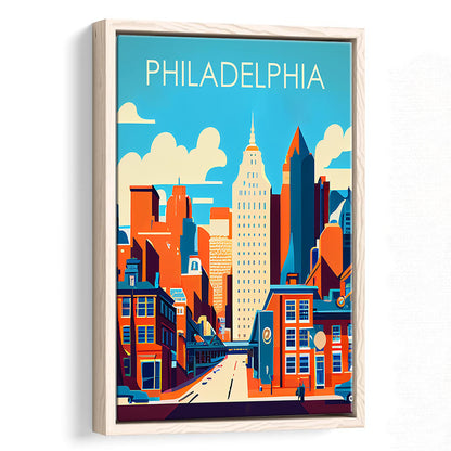 Philadelphia Retro Art Print, Philadelphia City Wall Art, Floating Framed Canvas Print, Framed Picture, Painting Canvas