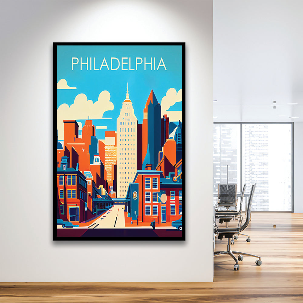 Philadelphia Retro Art Print, Philadelphia City Wall Art, Framed Art Print, Picture Framed, Painting Art