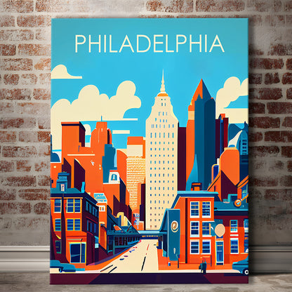 Philadelphia Retro Art Print, Philadelphia City Wall Art, Canvas Print, Painting Canvas, Living Room Decor