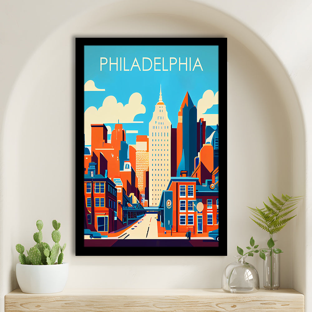 Philadelphia Retro Art Print, Philadelphia City Wall Art, Framed Art Print, Picture Framed, Painting Art