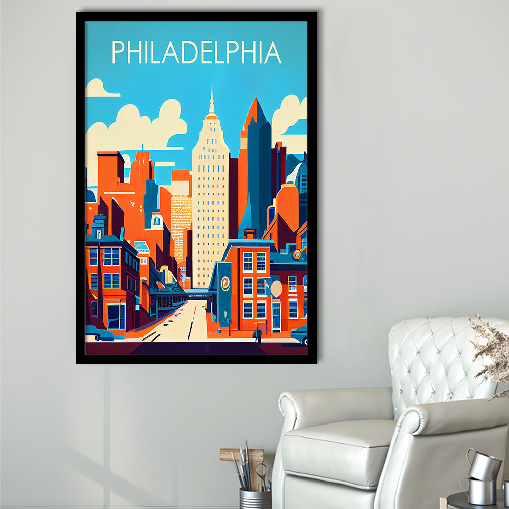 Philadelphia Retro Art Print, Philadelphia City Wall Art, Framed Art Print, Picture Framed, Painting Art