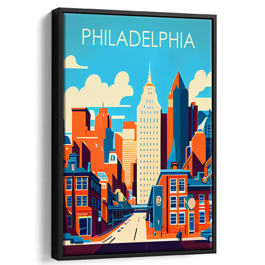 Philadelphia Retro Art Print, Philadelphia City Wall Art, Floating Framed Canvas Print, Framed Picture, Painting Canvas