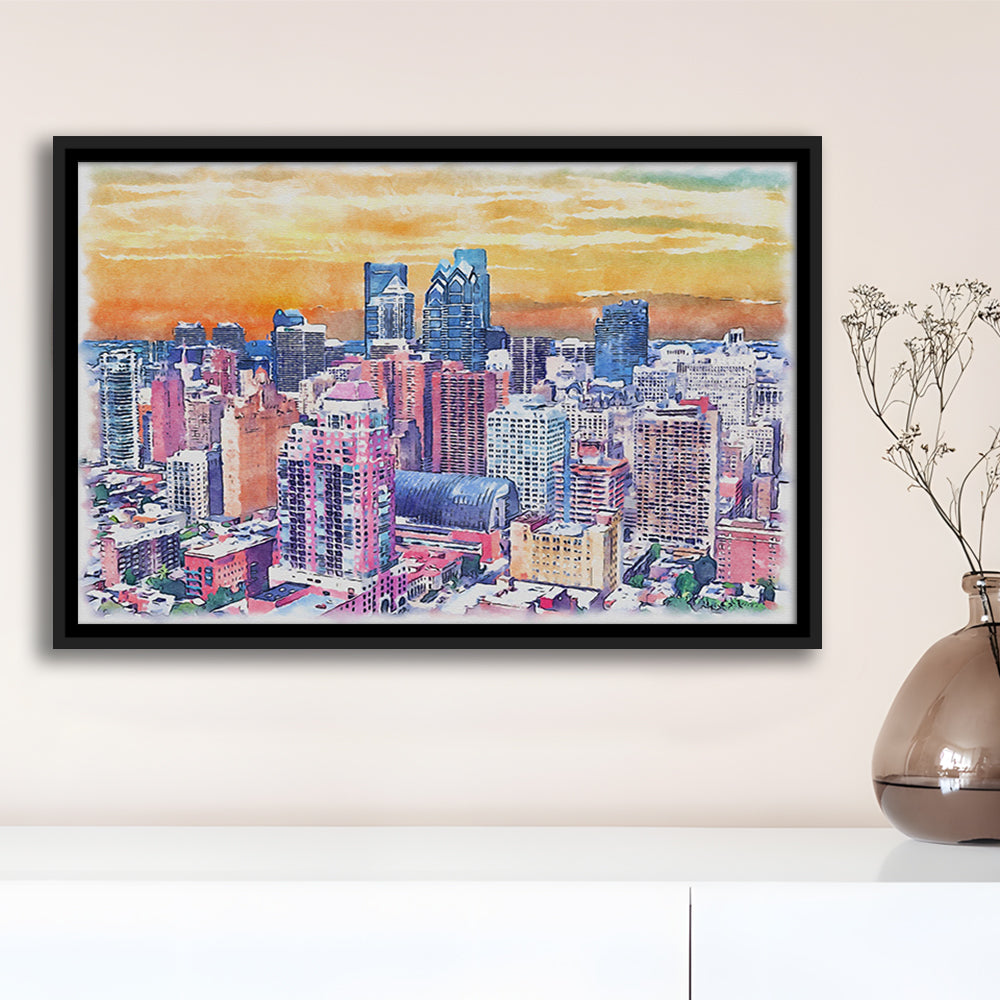 Philadelphia Watercolor, Philadelphia Pennsylvania, Sport Gift Art, Framed Canvas Print Wall Art