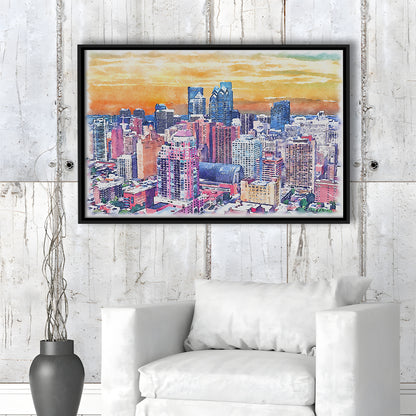 Philadelphia Watercolor, Philadelphia Pennsylvania, Sport Gift Art, Framed Canvas Print Wall Art