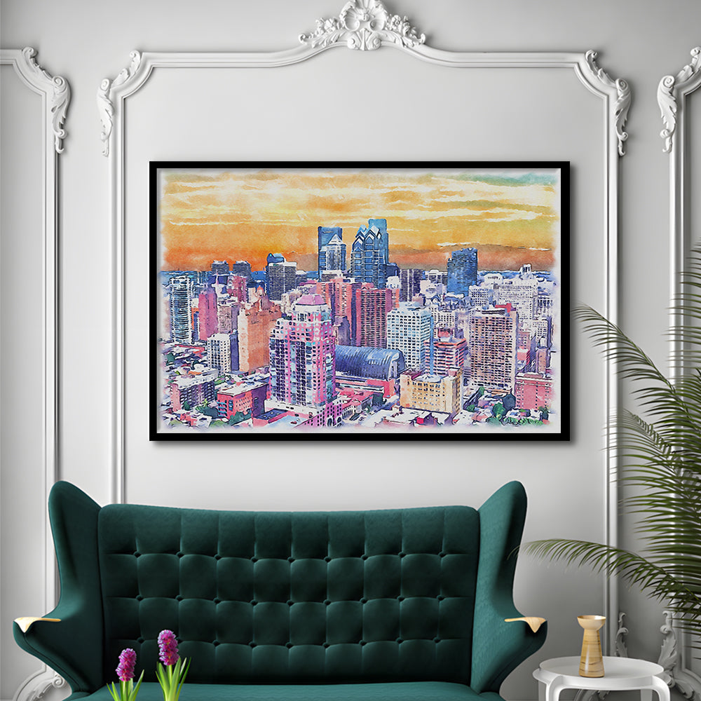 Philadelphia Watercolor, Philadelphia Pennsylvania, Sport Gift Art, Framed Art Print Wall Decor