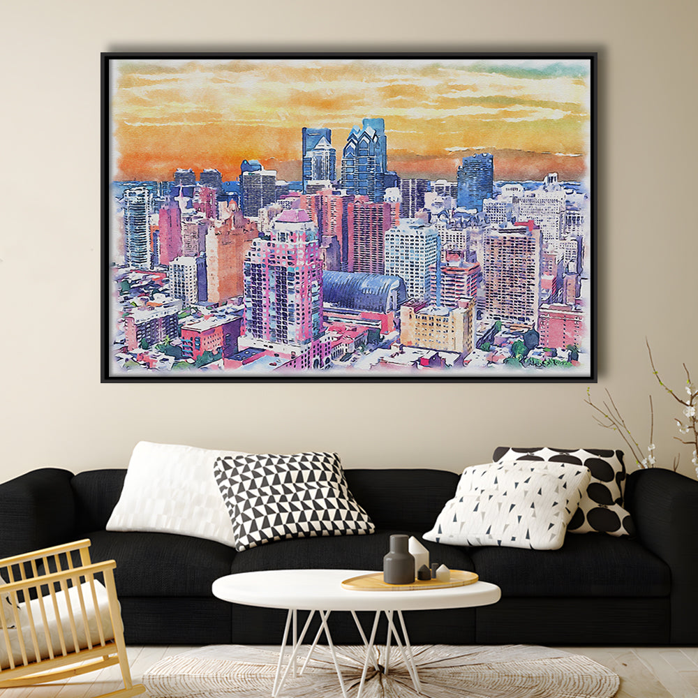 Philadelphia Watercolor, Philadelphia Pennsylvania, Sport Gift Art, Framed Canvas Print Wall Art
