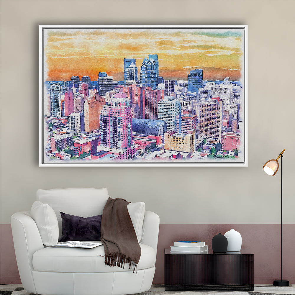 Philadelphia Watercolor, Philadelphia Pennsylvania, Sport Gift Art, Framed Canvas Print Wall Art