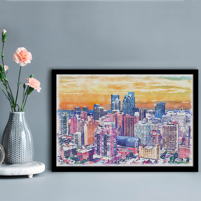 Philadelphia Watercolor, Philadelphia Pennsylvania, Sport Gift Art, Framed Art Print Wall Decor