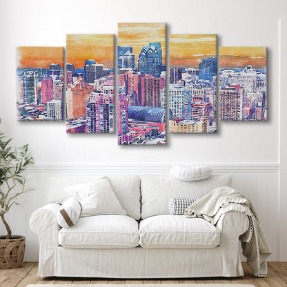 Philadelphia Watercolor, Philadelphia Pennsylvania, Sport Art, Mixed 5 Panel, Canvas Print Wall Art