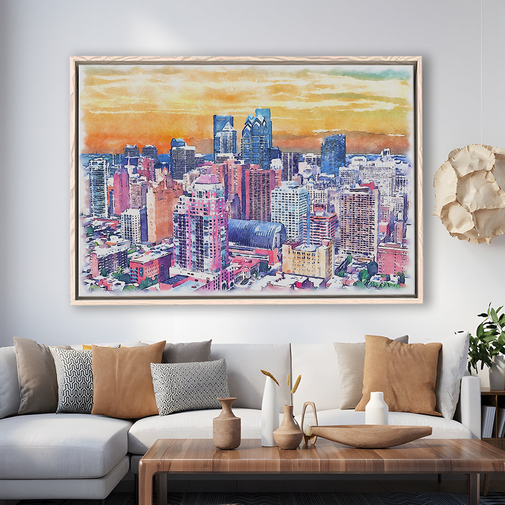 Philadelphia Watercolor, Philadelphia Pennsylvania, Sport Gift Art, Framed Canvas Print Wall Art