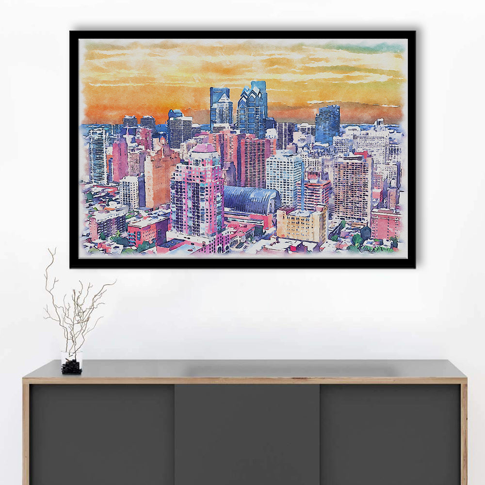 Philadelphia Watercolor, Philadelphia Pennsylvania, Sport Gift Art, Framed Art Print Wall Decor