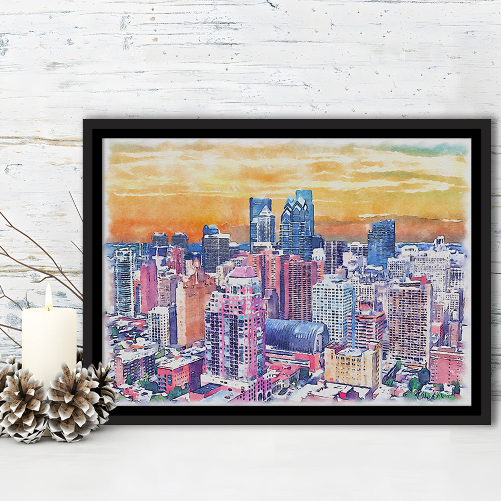 Philadelphia Watercolor, Philadelphia Pennsylvania, Sport Gift Art, Framed Canvas Print Wall Art