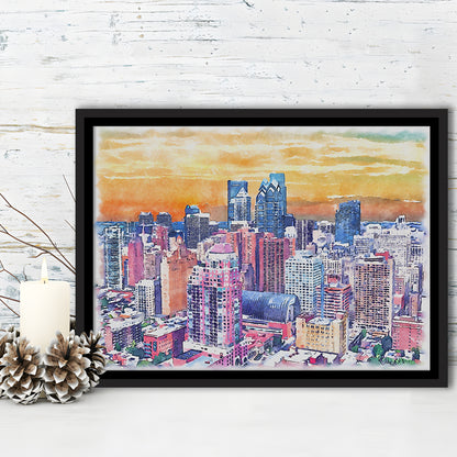 Philadelphia Watercolor, Philadelphia Pennsylvania, Sport Gift Art, Framed Canvas Print Wall Art