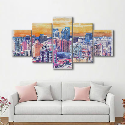 Philadelphia Watercolor, Philadelphia Pennsylvania, Sport Art, Mixed 5 Panel, Canvas Print Wall Art