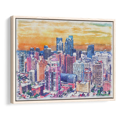 Philadelphia Watercolor, Philadelphia Pennsylvania, Sport Gift Art, Framed Canvas Print Wall Art