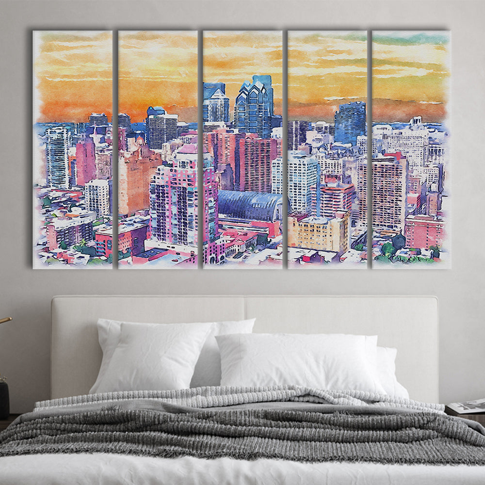 Philadelphia Watercolor, Philadelphia Pennsylvania, Sport Art, Extra Large Canvas Print Wall Art