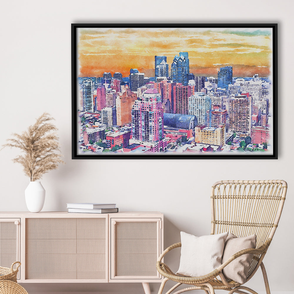 Philadelphia Watercolor, Philadelphia Pennsylvania, Sport Gift Art, Framed Canvas Print Wall Art