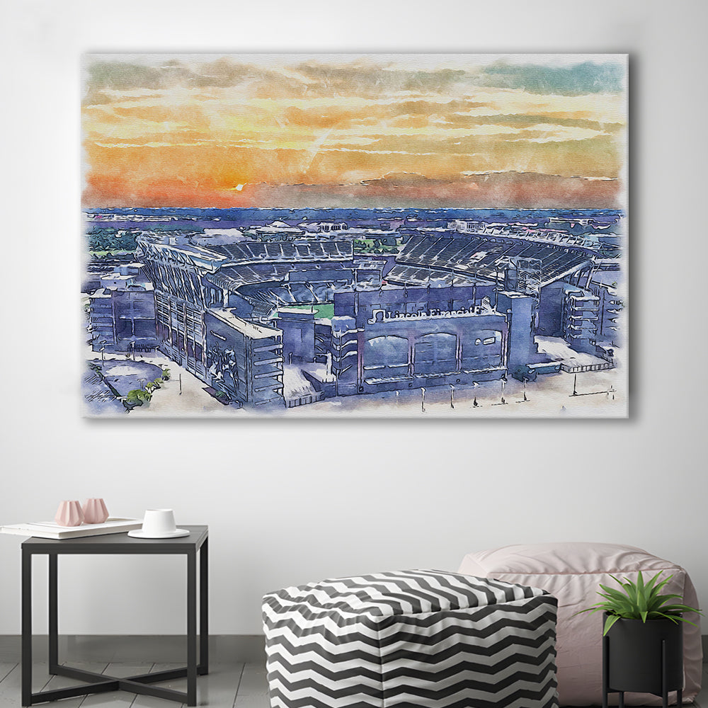 Phili Eagles Stadium, Lincoln Financial Field Watercolor, Sport Art, Gifts for him, Canvas Print Wall Art