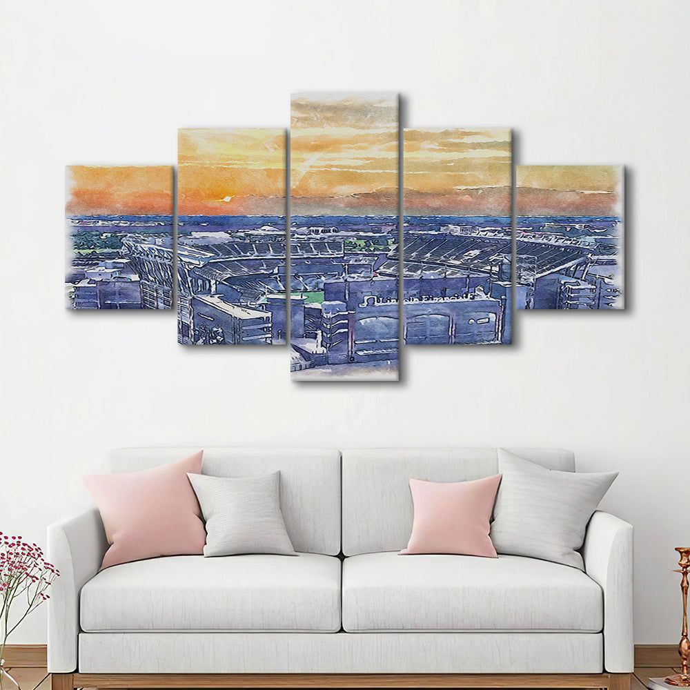 Phili Eagles Stadium, Lincoln Financial Field Watercolor, Sport Art, Mixed 5 Panel, Canvas Print Wall Art