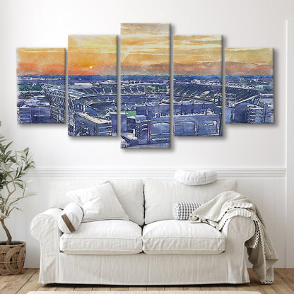 Phili Eagles Stadium, Lincoln Financial Field Watercolor, Sport Art, Mixed 5 Panel, Canvas Print Wall Art