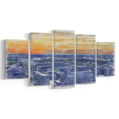 Phili Eagles Stadium, Lincoln Financial Field Watercolor, Sport Art, Mixed 5 Panel, Canvas Print Wall Art
