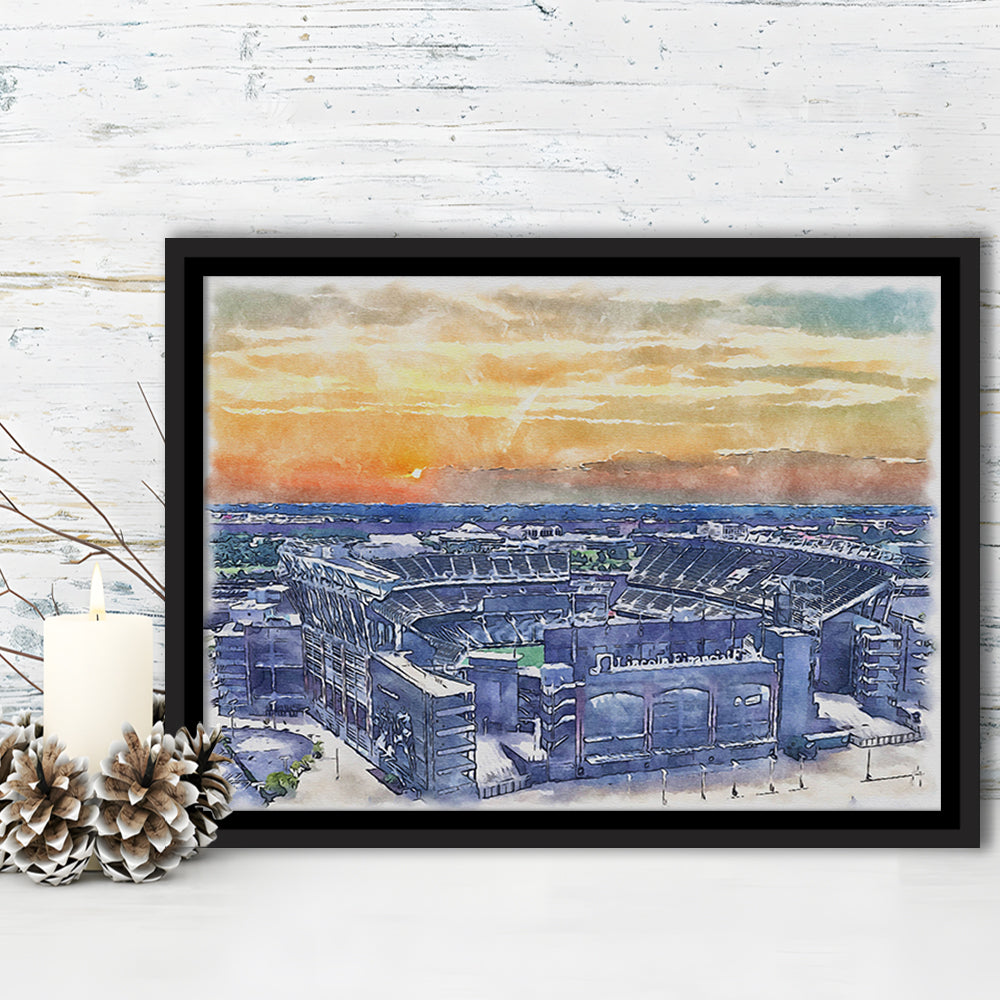 Phili Eagles Stadium, Lincoln Financial Field Watercolor, Sport Gift Art, Framed Canvas Print Wall Art