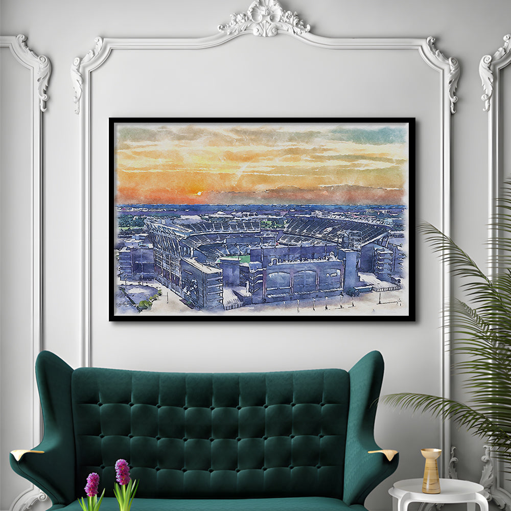 Phili Eagles Stadium, Lincoln Financial Field Watercolor, Sport Gift Art, Framed Art Print Wall Decor