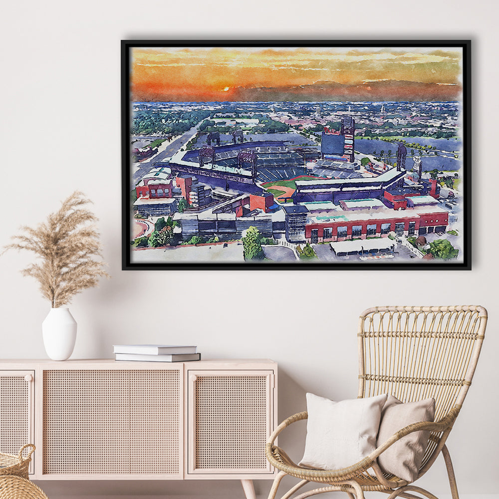 Phillies Painting Stadium Watercolor, Citizens Bank Stadium, Sport Gift Art, Framed Canvas Print Wall Art